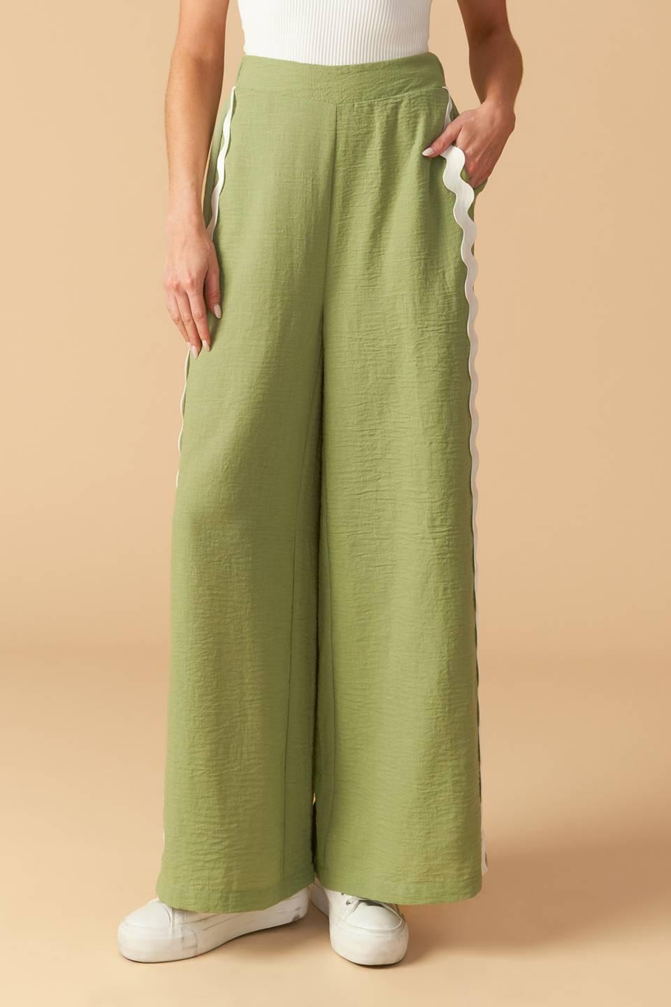 Drifting Currents Woven Pants in sage, view 6 — Soul Flow Apparel