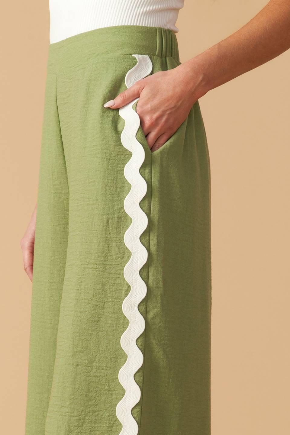 Drifting Currents Woven Pants in sage, view 9 — Soul Flow Apparel
