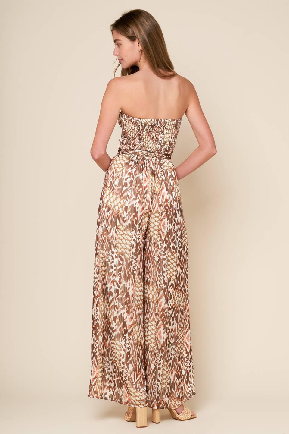 Epitome of Allure Woven Jumpsuit in brown off-white, view 7 — Soul Flow Apparel