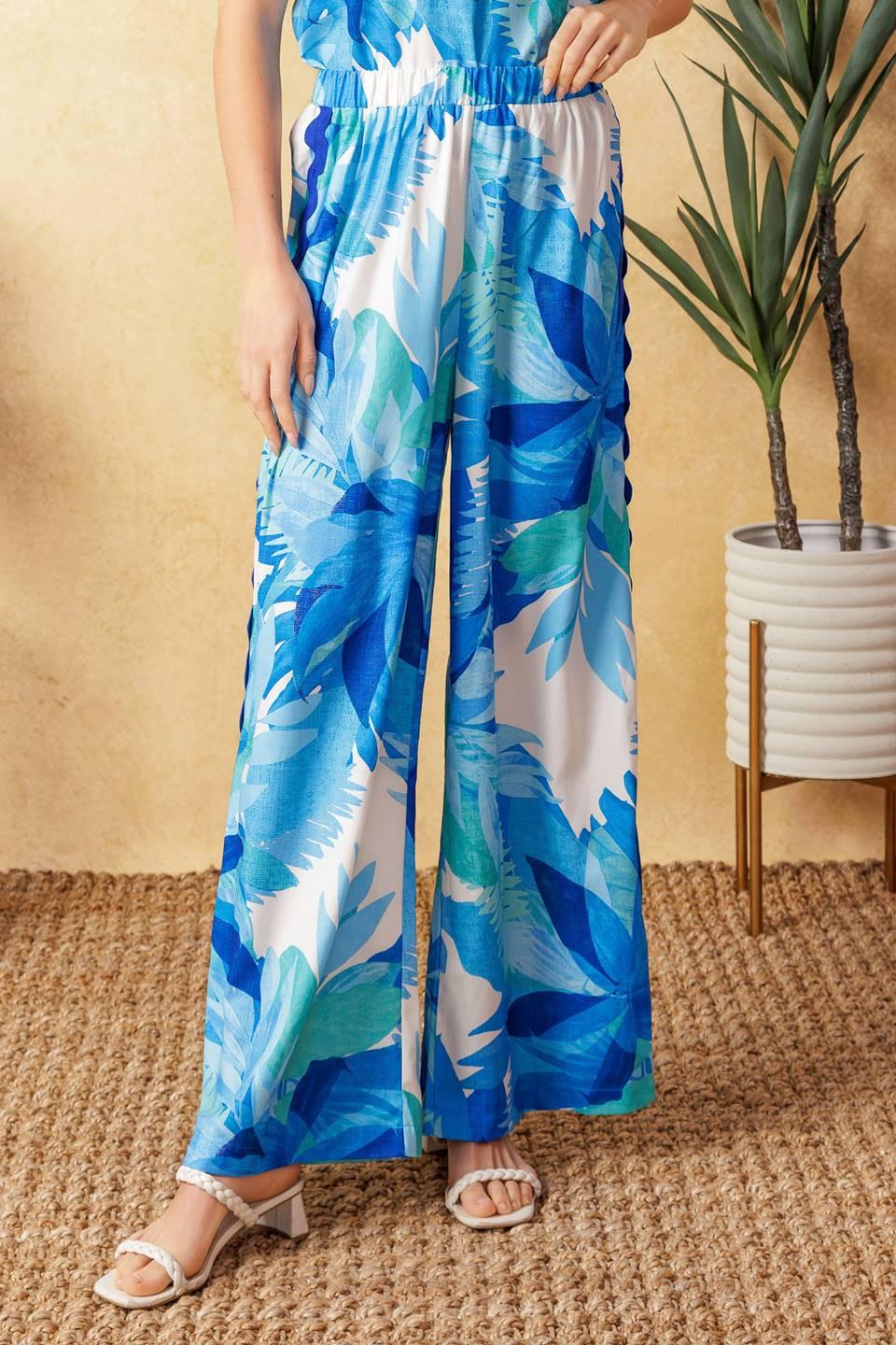 Days Go By Woven Pants in blue multi, view 1 — Soul Flow Apparel