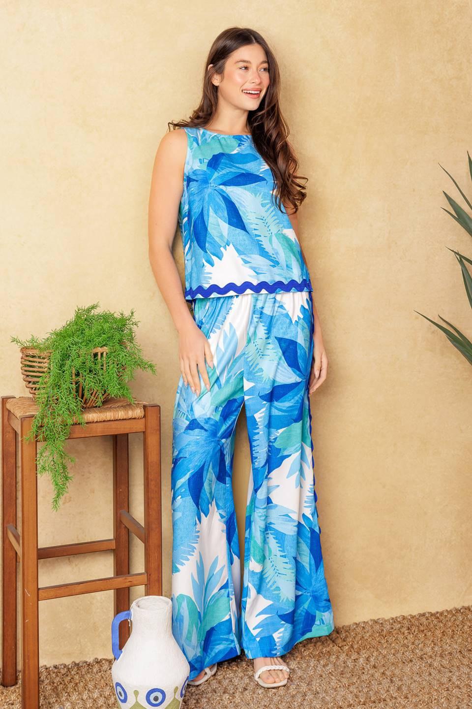 Days Go By Woven Pants in blue multi, view 4 — Soul Flow Apparel