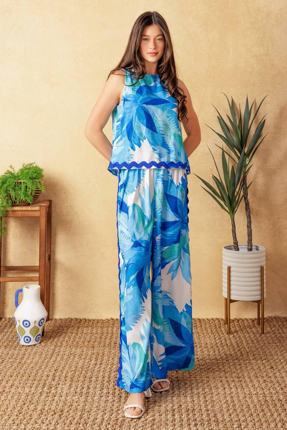 Days Go By Woven Pants in blue multi, view 6 — Soul Flow Apparel