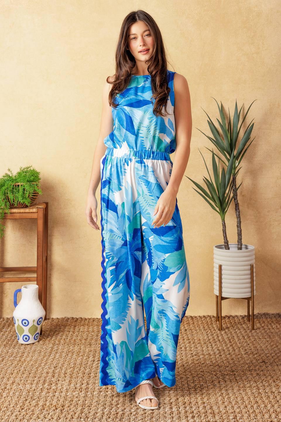Days Go By Woven Pants in blue multi, view 7 — Soul Flow Apparel