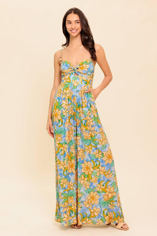 By Chance Blue Woven Jumpsuit, view 1 — Soul Flow Apparel
