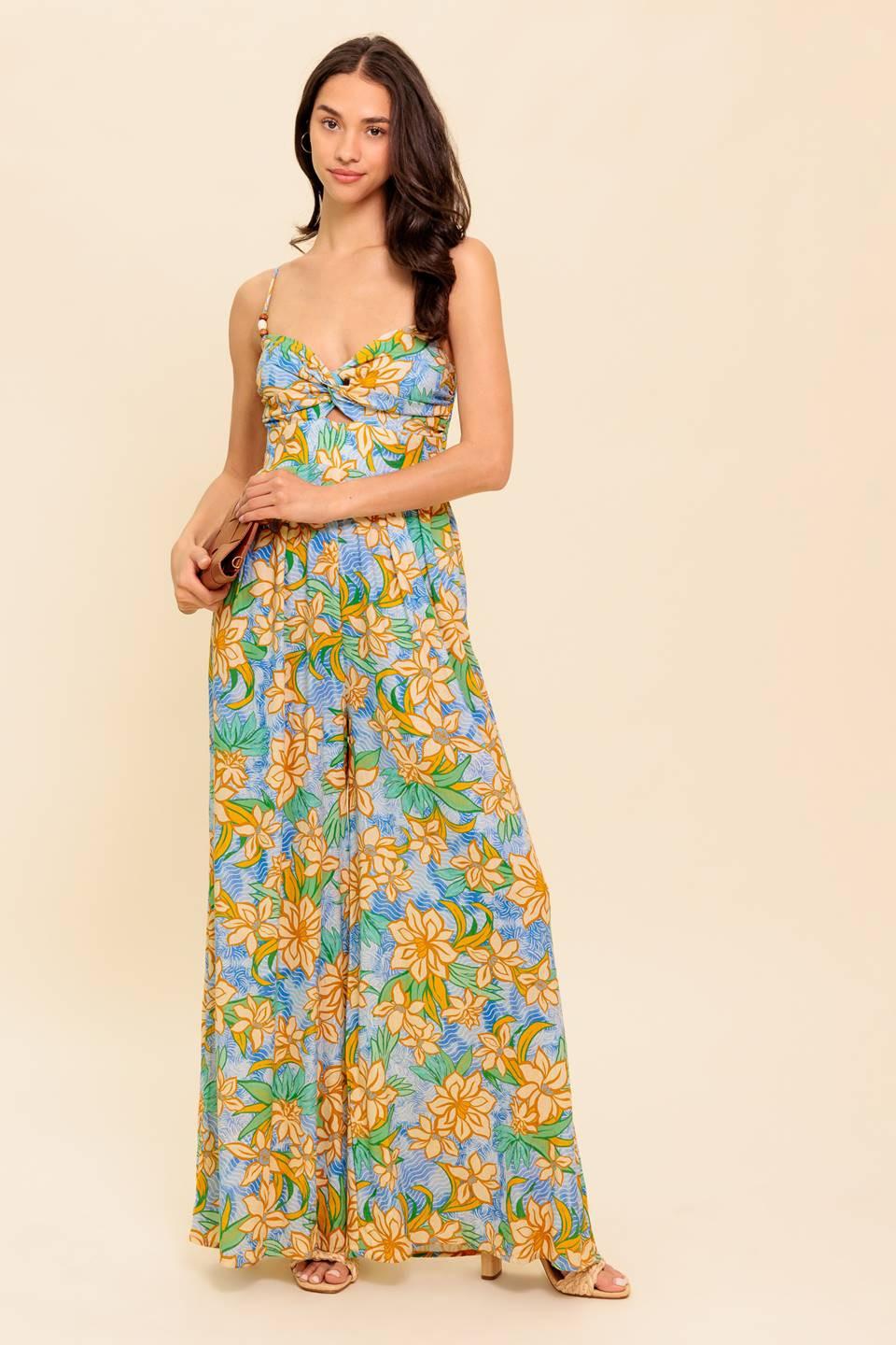 By Chance Blue Woven Jumpsuit, view 2 — Soul Flow Apparel