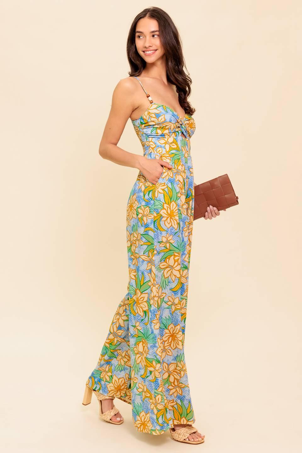 By Chance Blue Woven Jumpsuit, view 5 — Soul Flow Apparel