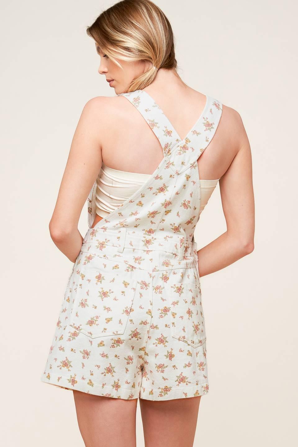 Invite Only Off White Woven Romper in off-white multi, view 3 — Soul Flow Apparel