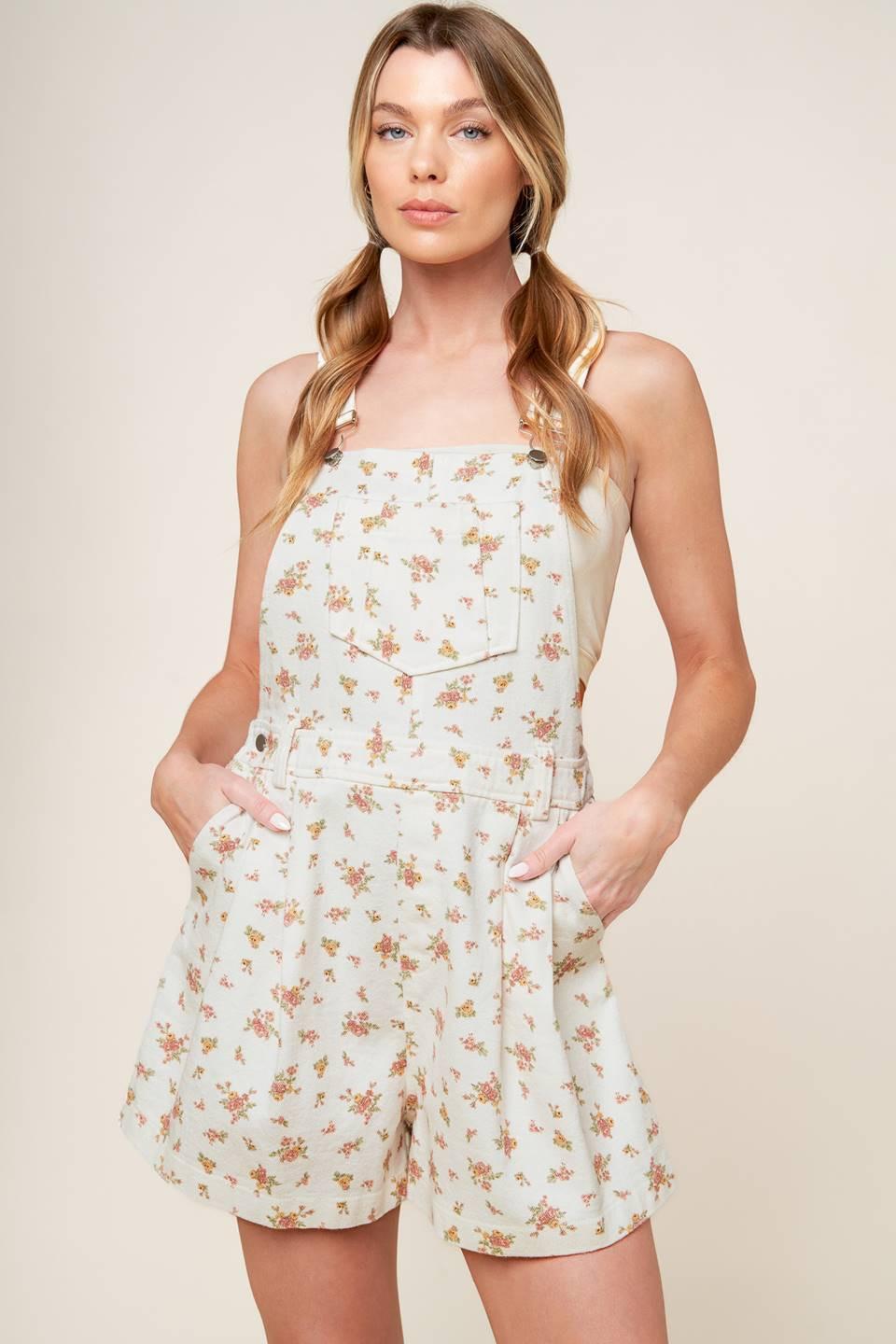 Invite Only Off White Woven Romper in off-white multi, view 4 — Soul Flow Apparel