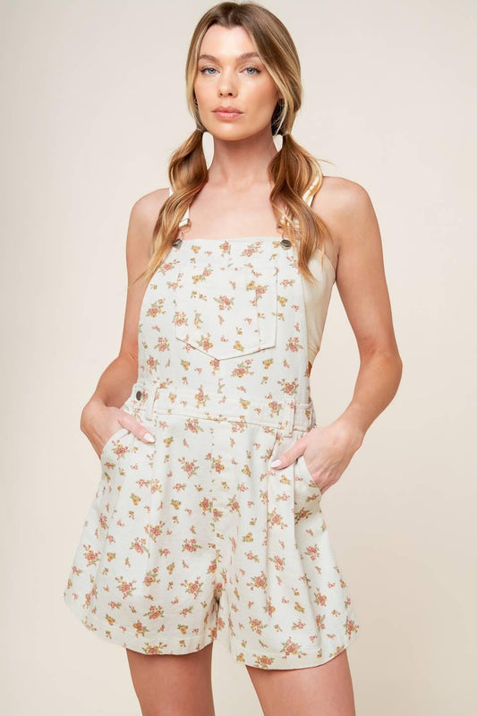 Invite Only Off White Woven Romper in off-white multi, view 4 — Soul Flow Apparel