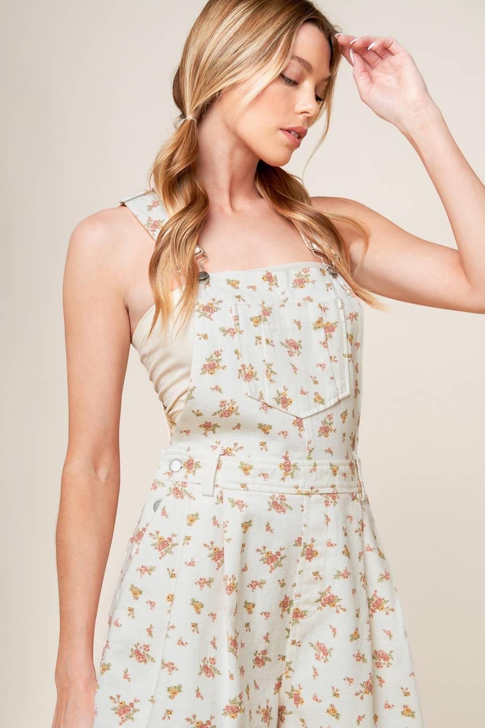 Invite Only Off White Woven Romper in off-white multi, view 6 — Soul Flow Apparel