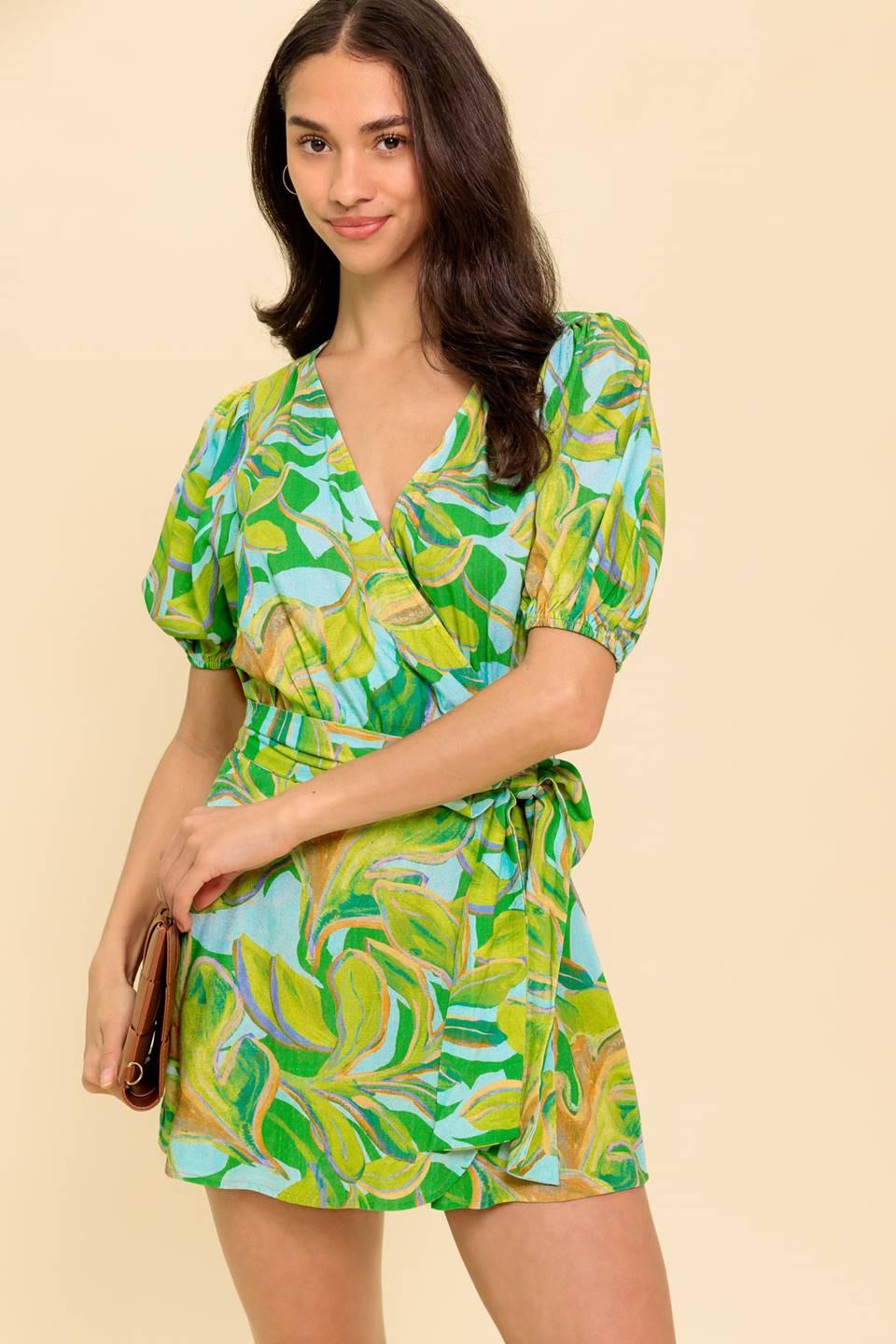 Slow Days Ahead Woven Skort in green multi, view 3 — Soul Flow Apparel