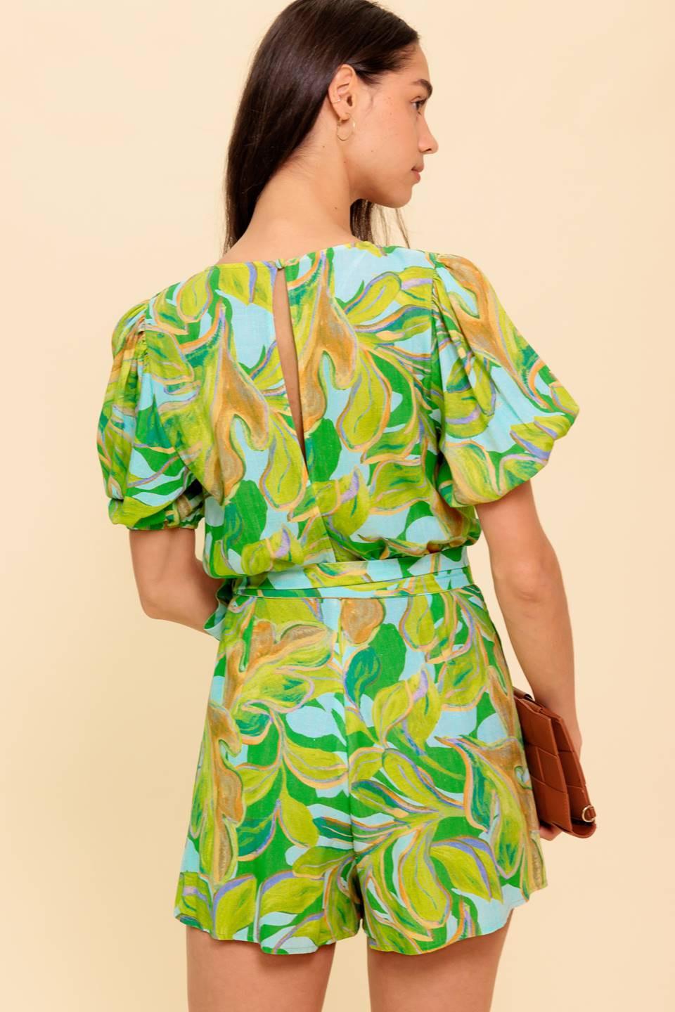 Slow Days Ahead Woven Skort in green multi, view 6 — Soul Flow Apparel
