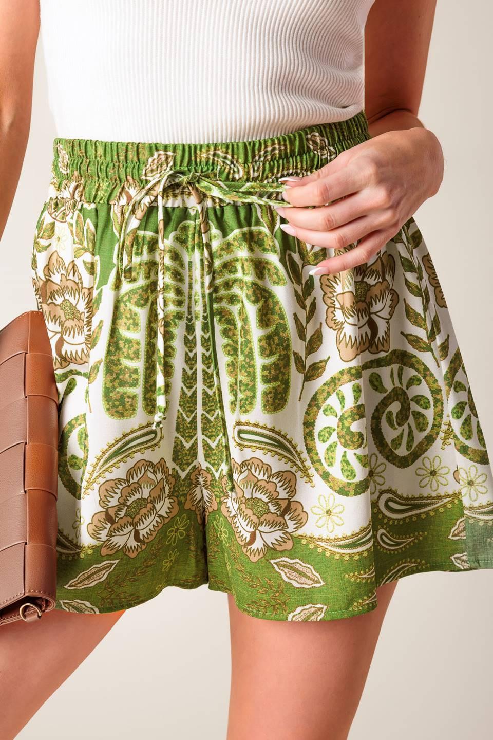 Distant Echoes Green Shorts in ivory, view 3 — Soul Flow Apparel