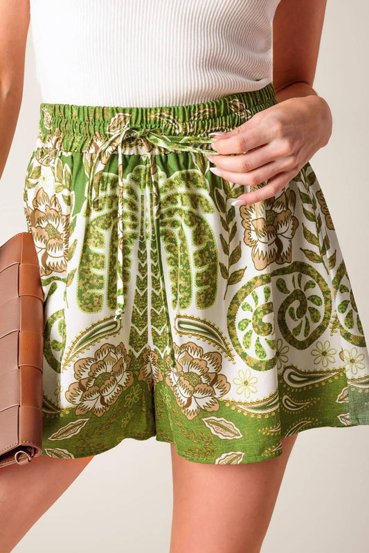 Distant Echoes Green Shorts in ivory, view 3 — Soul Flow Apparel