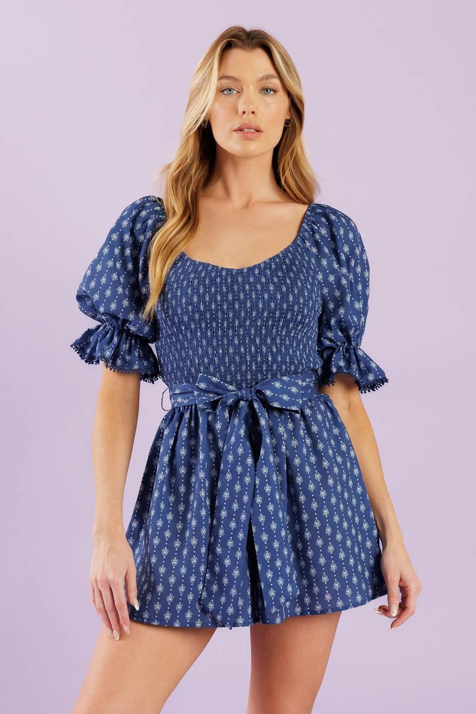 Stay on Your Mind Woven Romper in navy, view 2 — Soul Flow Apparel