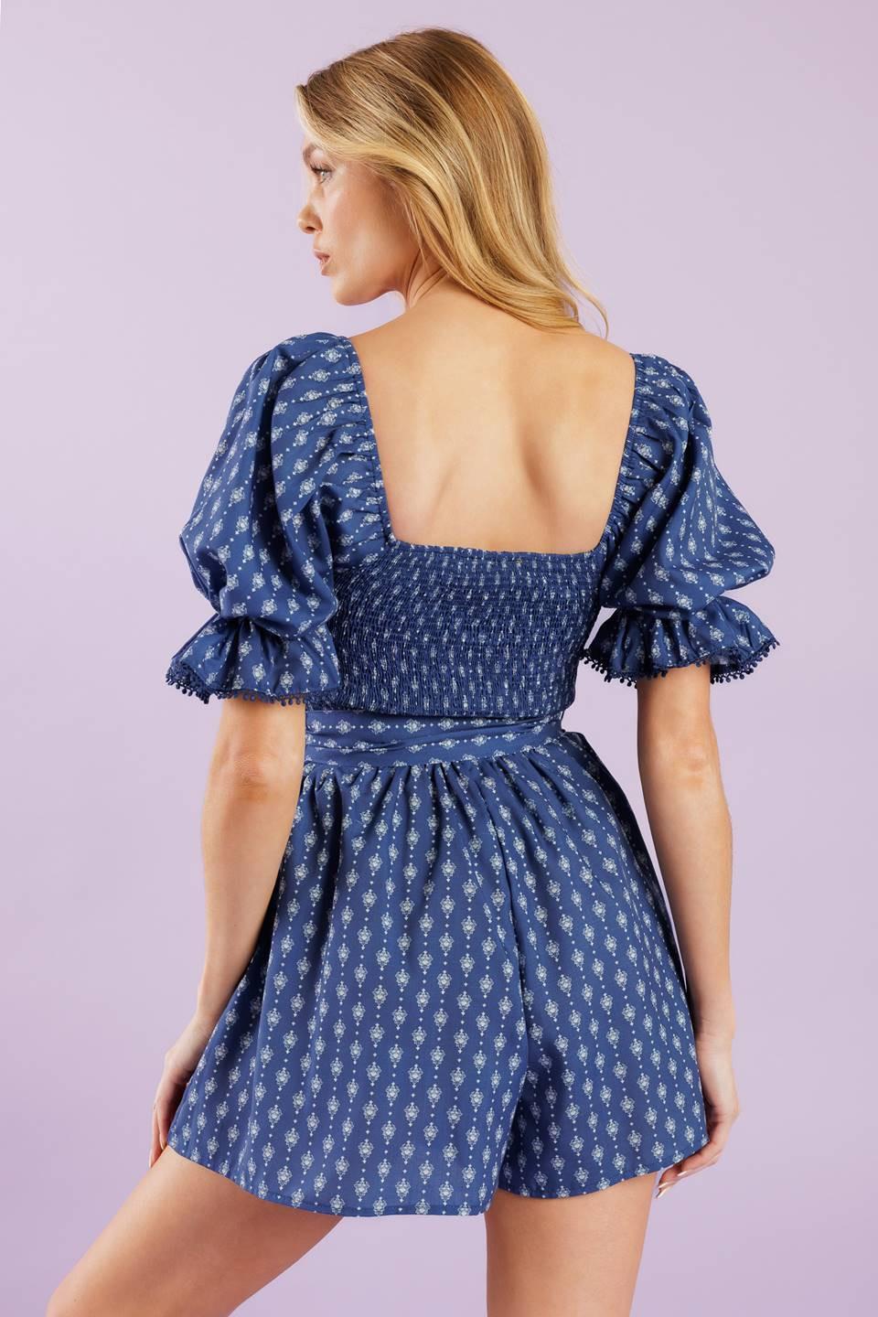 Stay on Your Mind Woven Romper in navy, view 5 — Soul Flow Apparel