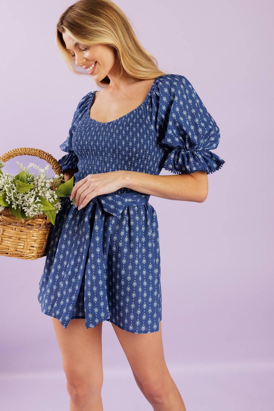 Stay on Your Mind Woven Romper in navy, view 7 — Soul Flow Apparel