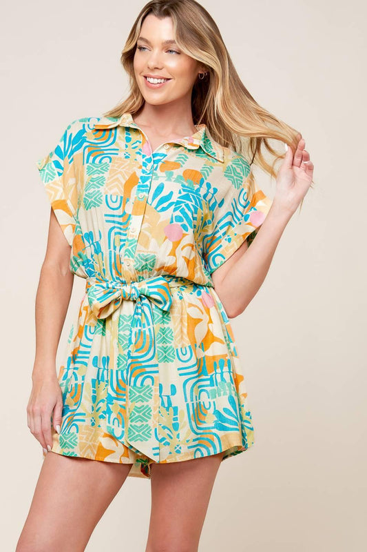 Something Special Woven Romper in off-white multi, view 2 — Soul Flow Apparel