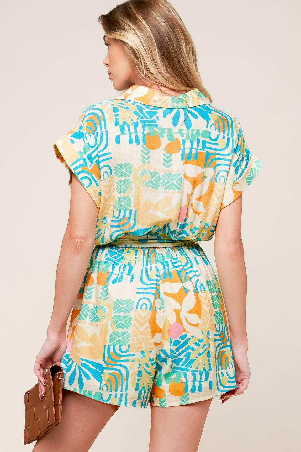 Something Special Woven Romper in off-white multi, view 5 — Soul Flow Apparel