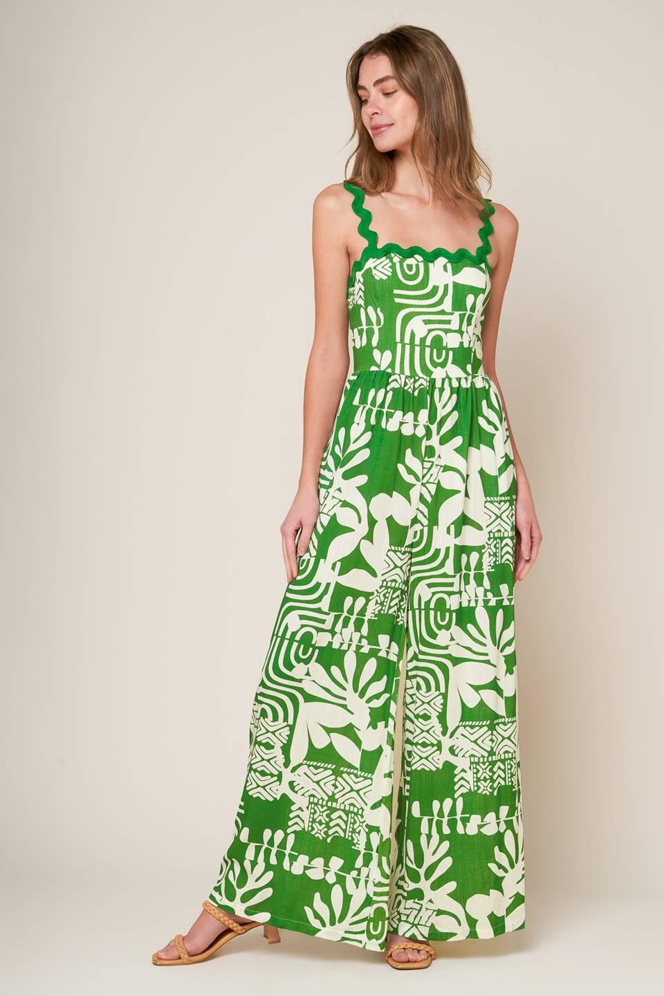 Simply the Vibe Woven Jumpsuit in green ivory, view 4 — Soul Flow Apparel