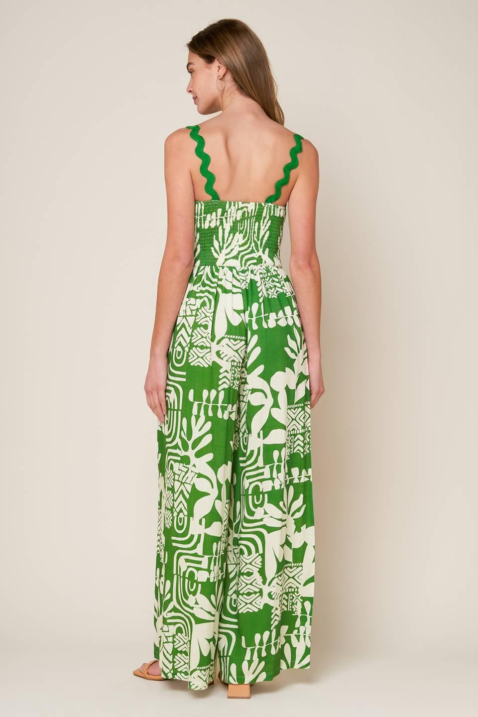 Simply the Vibe Woven Jumpsuit in green ivory, view 6 — Soul Flow Apparel
