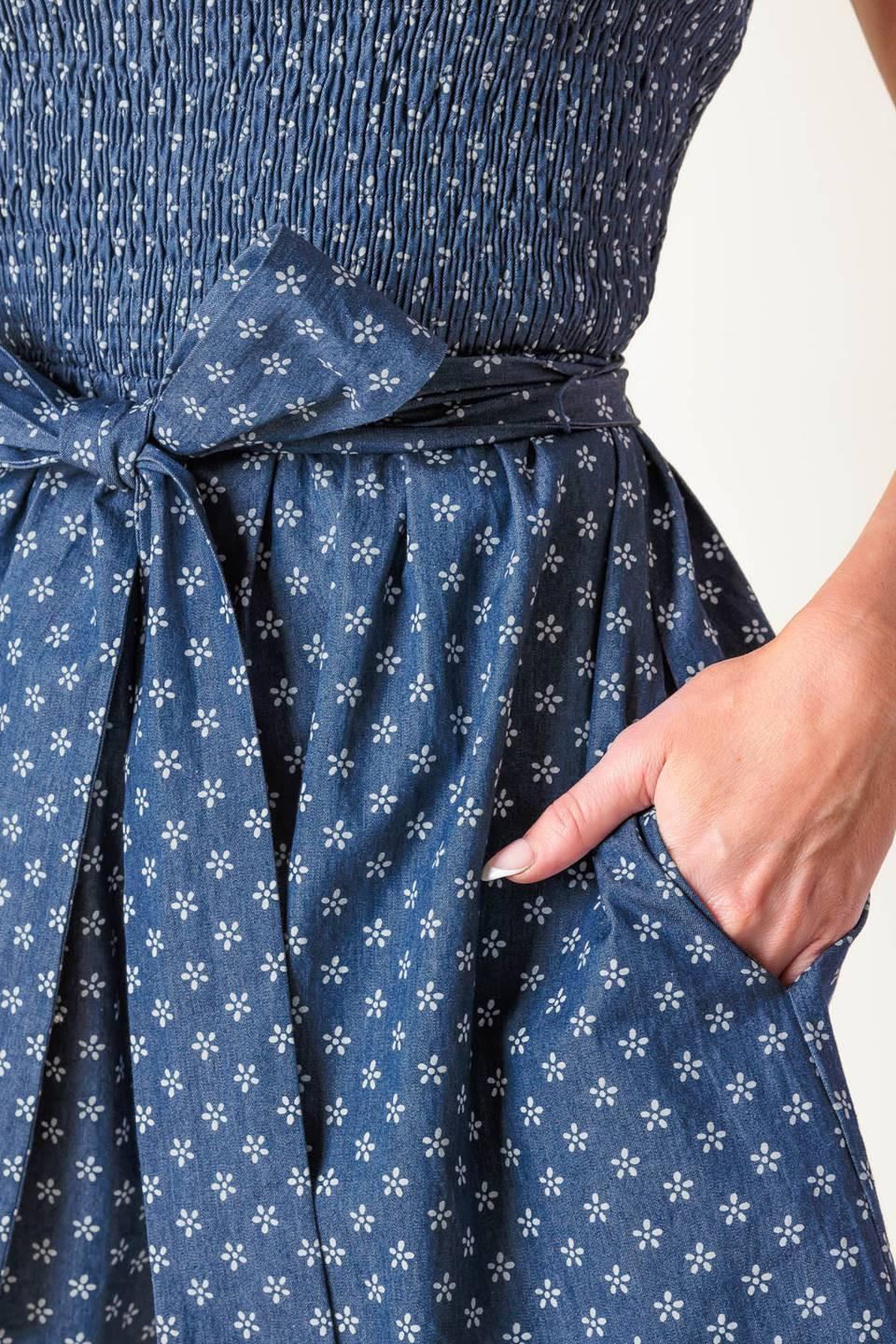 Full Focus Denim Woven Romper, view 6 — Soul Flow Apparel