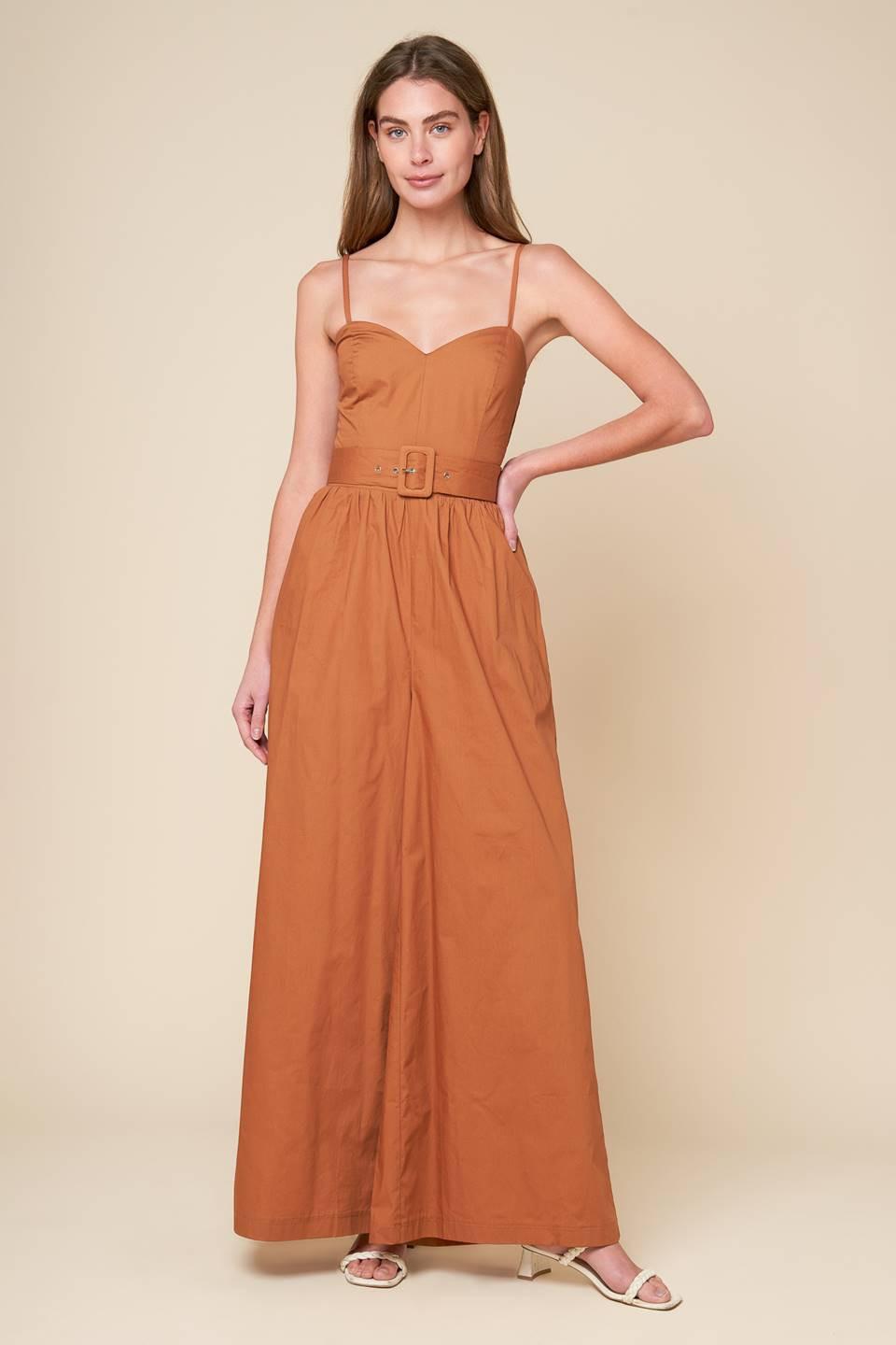 Elevated Icon Brown Woven Jumpsuit, view 2 — Soul Flow Apparel