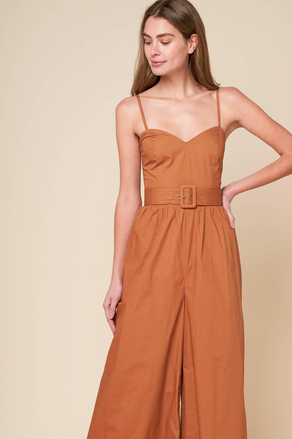 Elevated Icon Brown Woven Jumpsuit, view 3 — Soul Flow Apparel