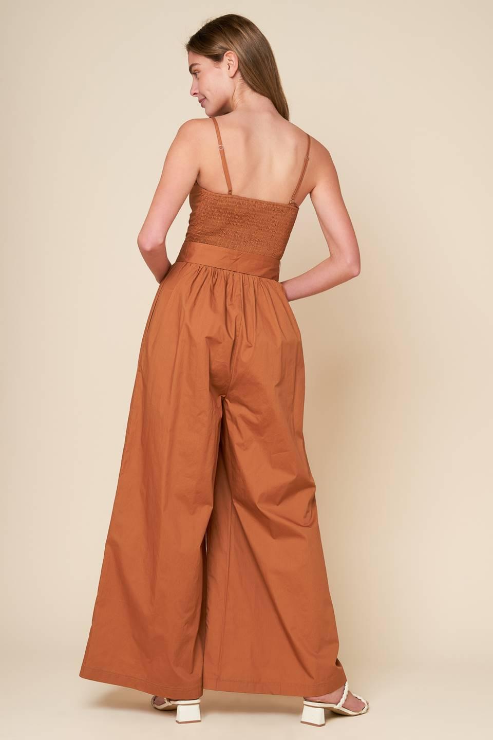 Elevated Icon Brown Woven Jumpsuit, view 6 — Soul Flow Apparel