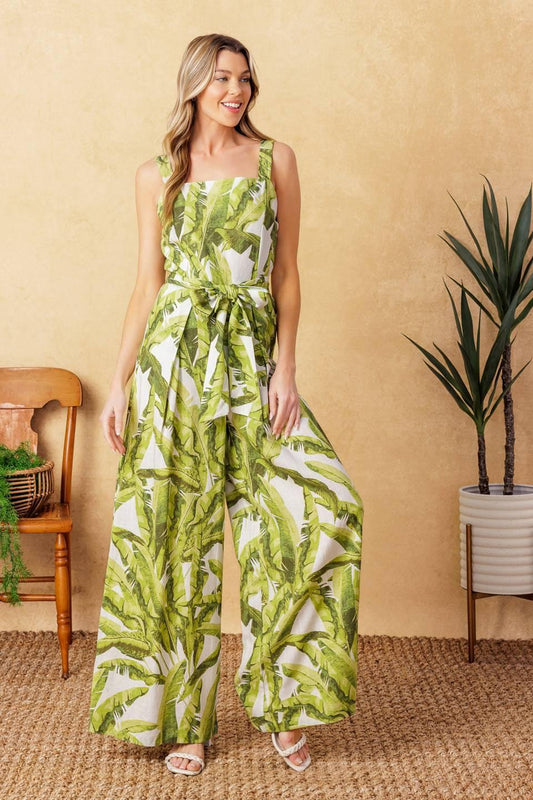 American Nights Woven Jumpsuit in ivory green, view 1 — Soul Flow Apparel