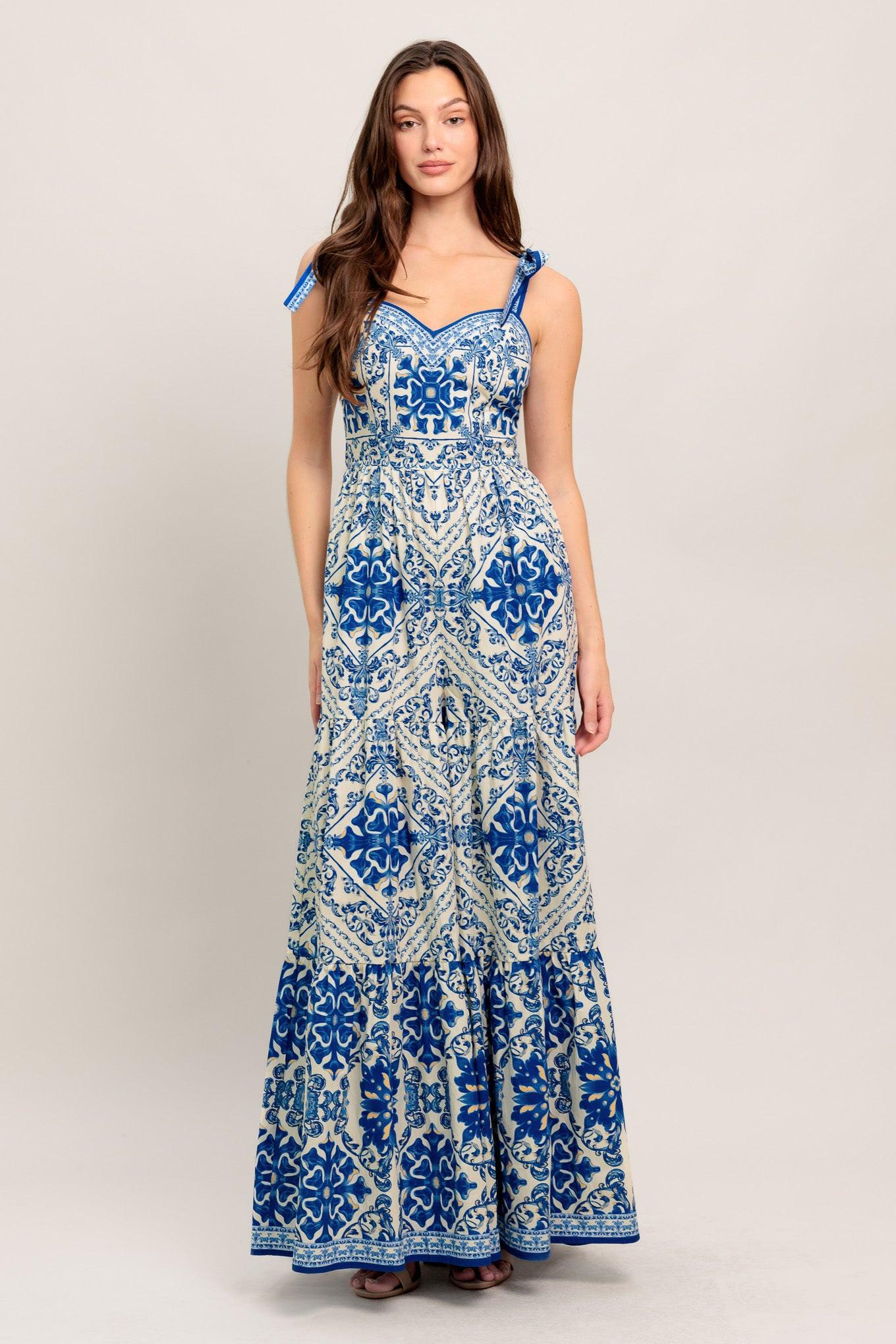 When Vacation Calls Woven Jumpsuit in blue white, view 1 — Soul Flow Apparel