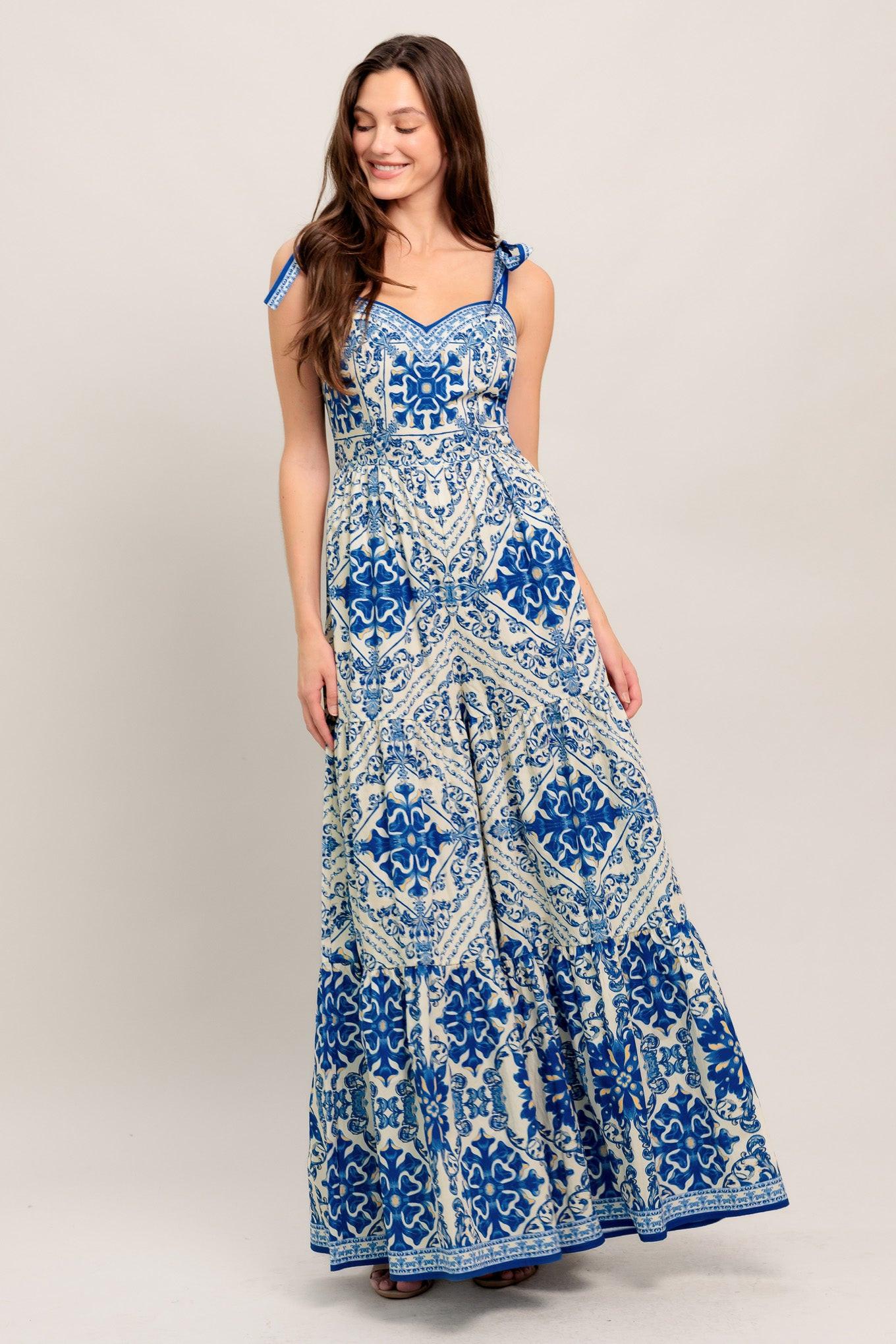 When Vacation Calls Woven Jumpsuit in blue white, view 2 — Soul Flow Apparel