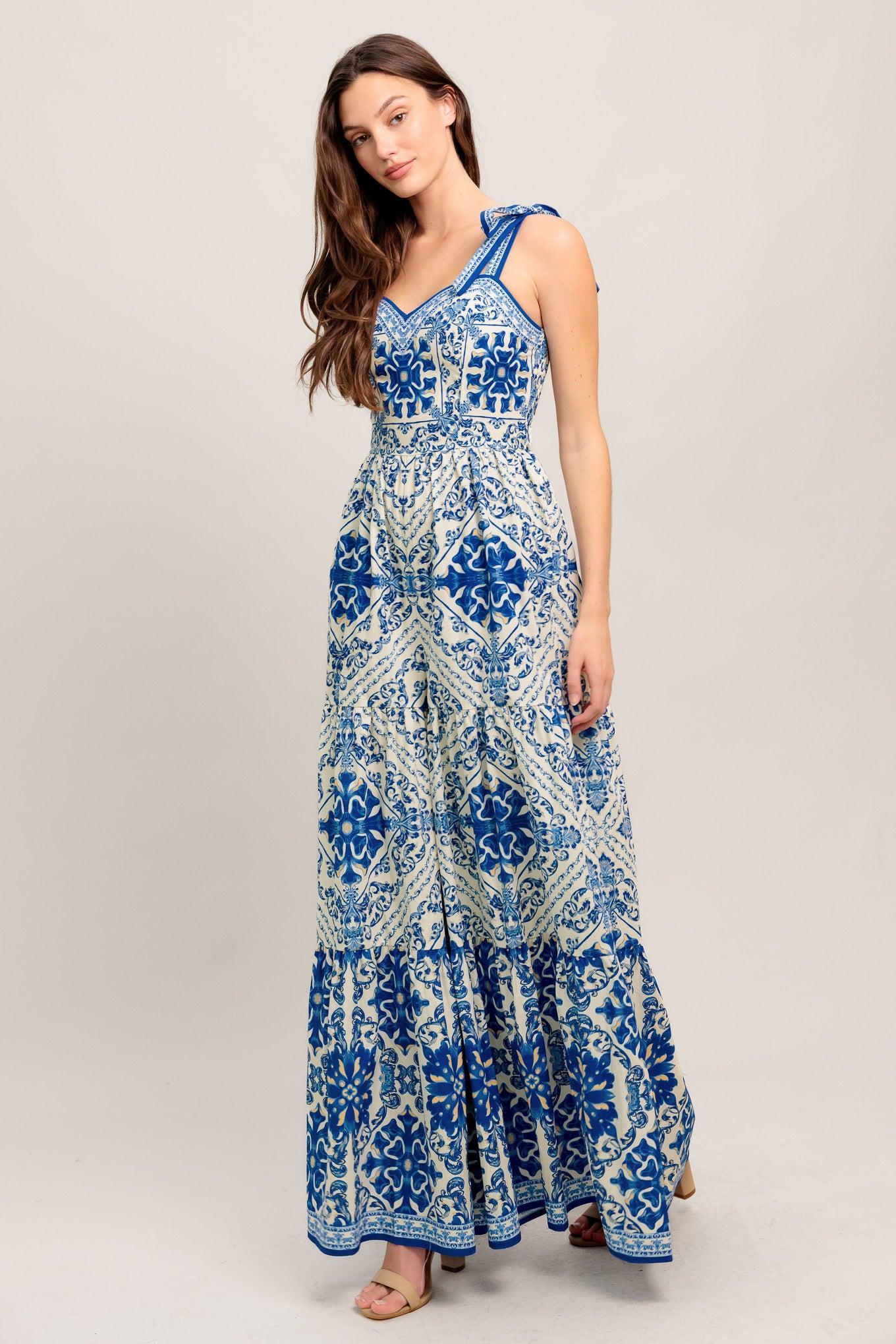 When Vacation Calls Woven Jumpsuit in blue white, view 5 — Soul Flow Apparel