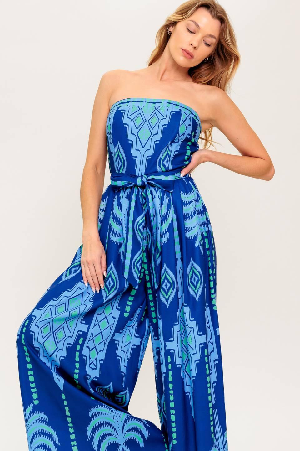 Chasing Magic Woven Jumpsuit in navy blue, view 1 — Soul Flow Apparel