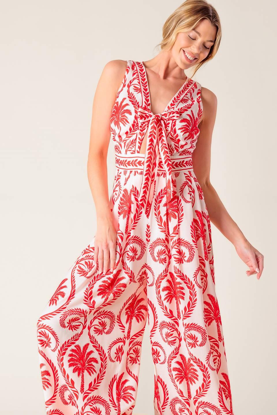 Colette Dream Red Woven Jumpsuit in ivory, view 2 — Soul Flow Apparel