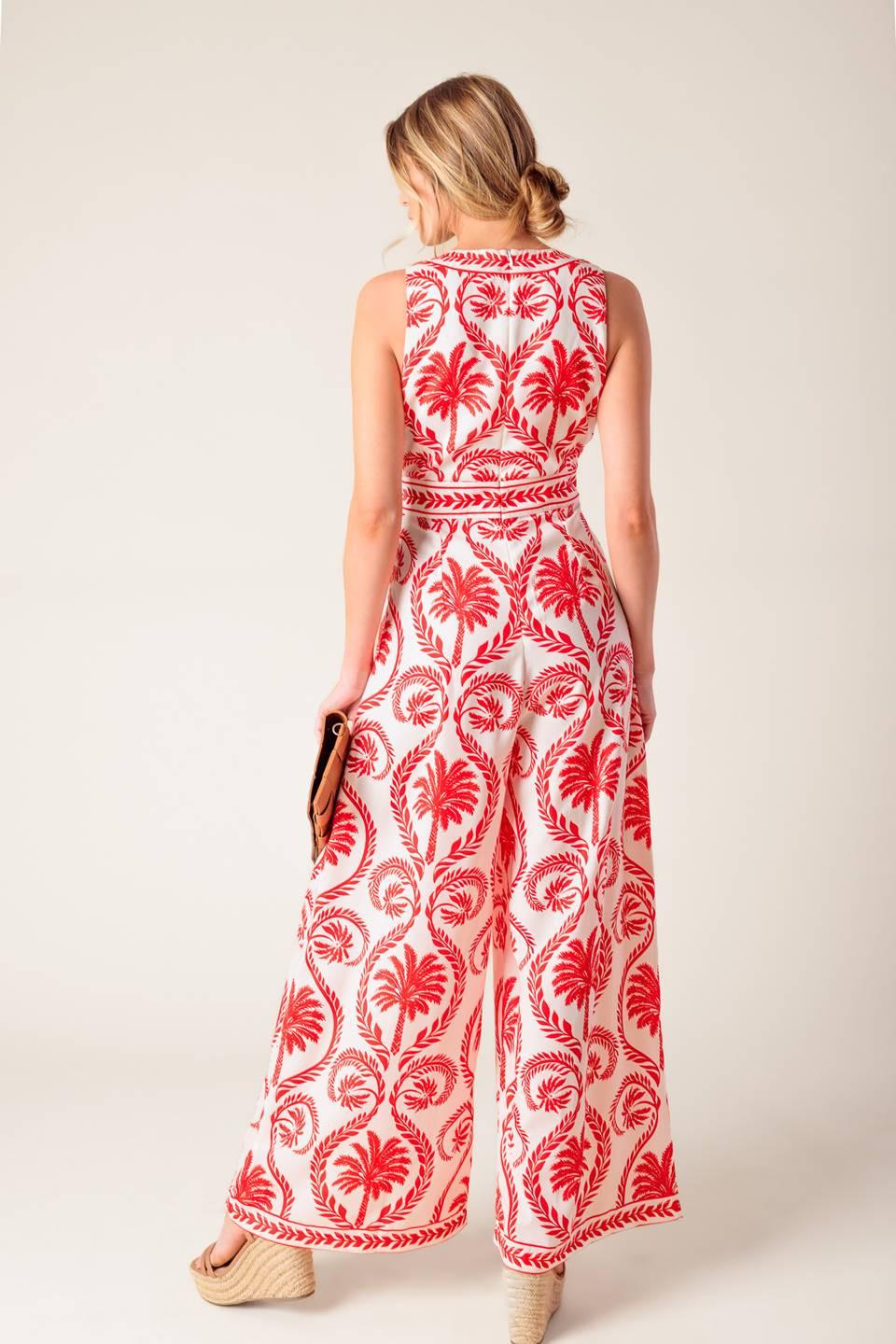 Colette Dream Red Woven Jumpsuit in ivory, view 8 — Soul Flow Apparel