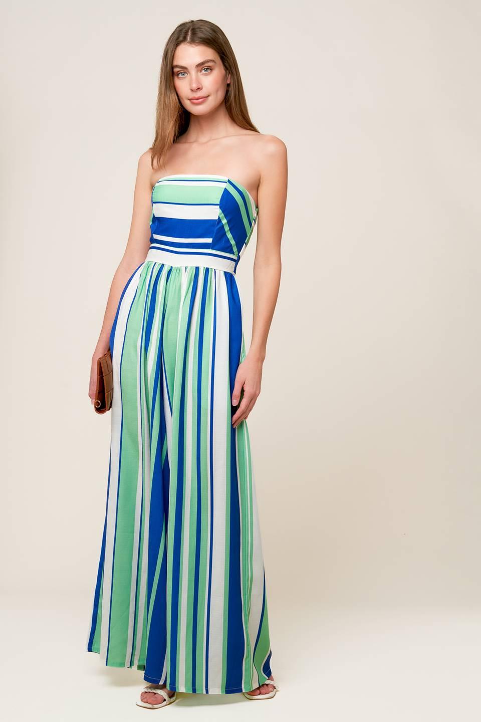 Riverside Sips Woven Jumpsuit in navy green, view 3 — Soul Flow Apparel