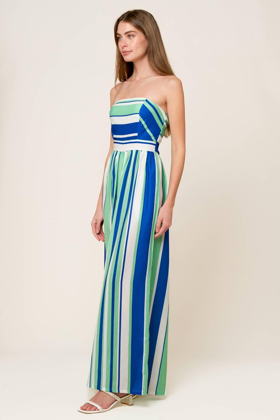 Riverside Sips Woven Jumpsuit in navy green, view 5 — Soul Flow Apparel