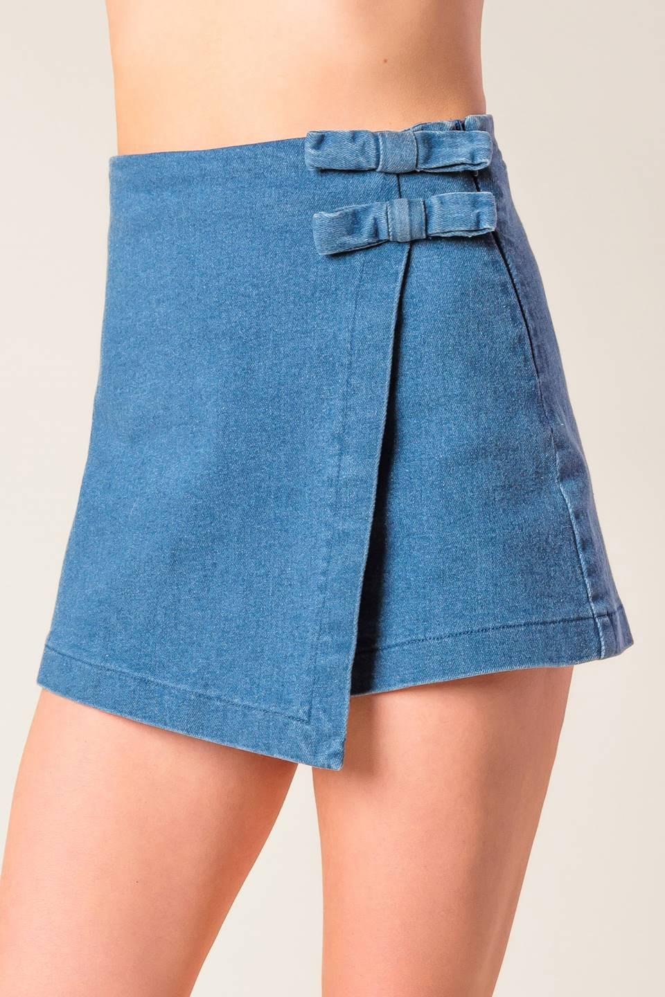 Distant Echoes Denim Skort in medium indigo, view 8 — Soul Flow Apparel