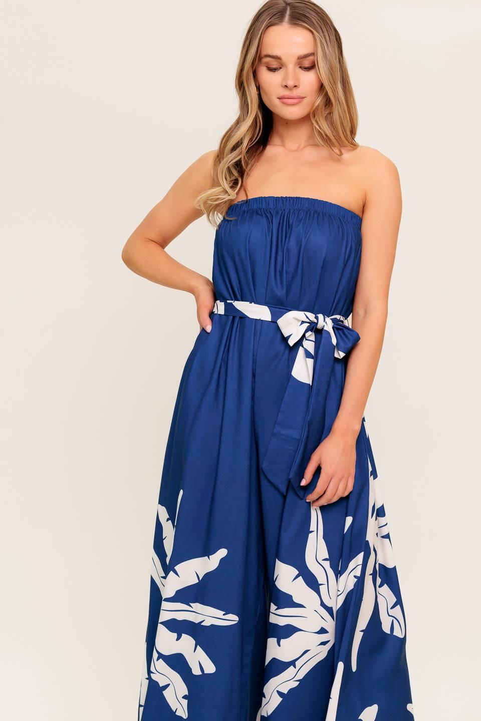 Serene Days Navy Woven Jumpsuit in white, view 2 — Soul Flow Apparel