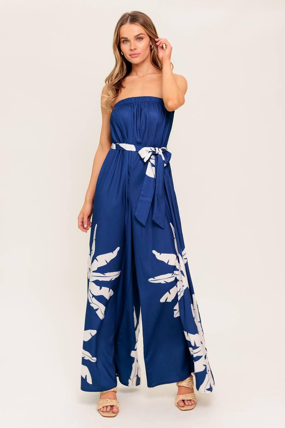 Serene Days Navy Woven Jumpsuit in white, view 3 — Soul Flow Apparel