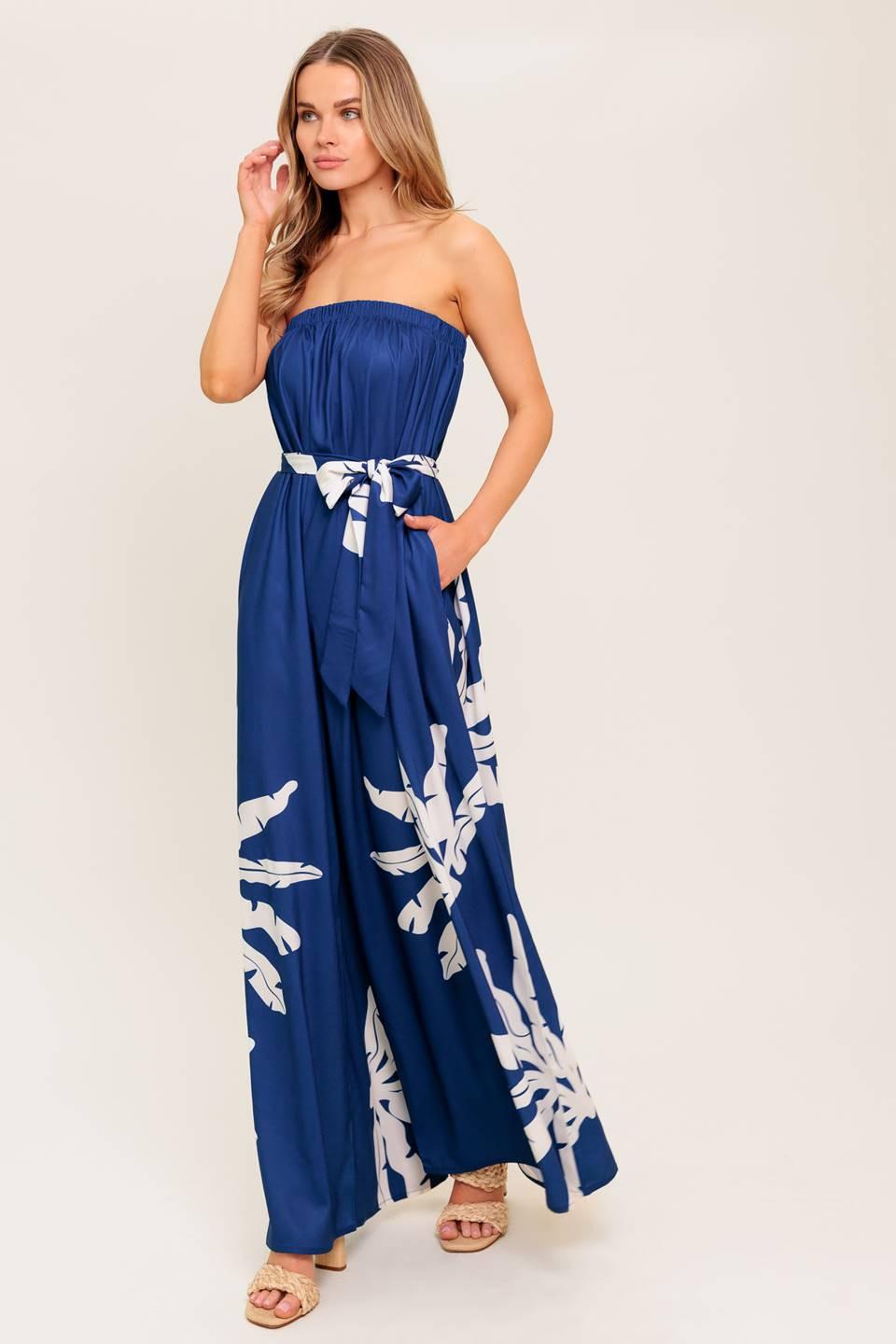 Serene Days Navy Woven Jumpsuit in white, view 4 — Soul Flow Apparel