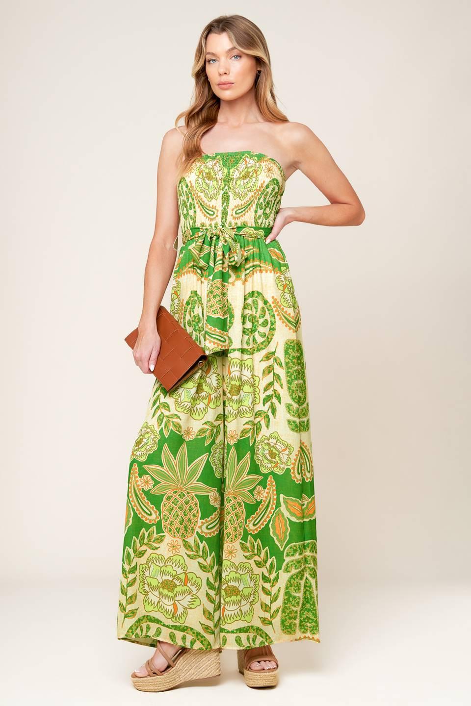 Cameron Meadow Green Woven Jumpsuit, view 2 — Soul Flow Apparel