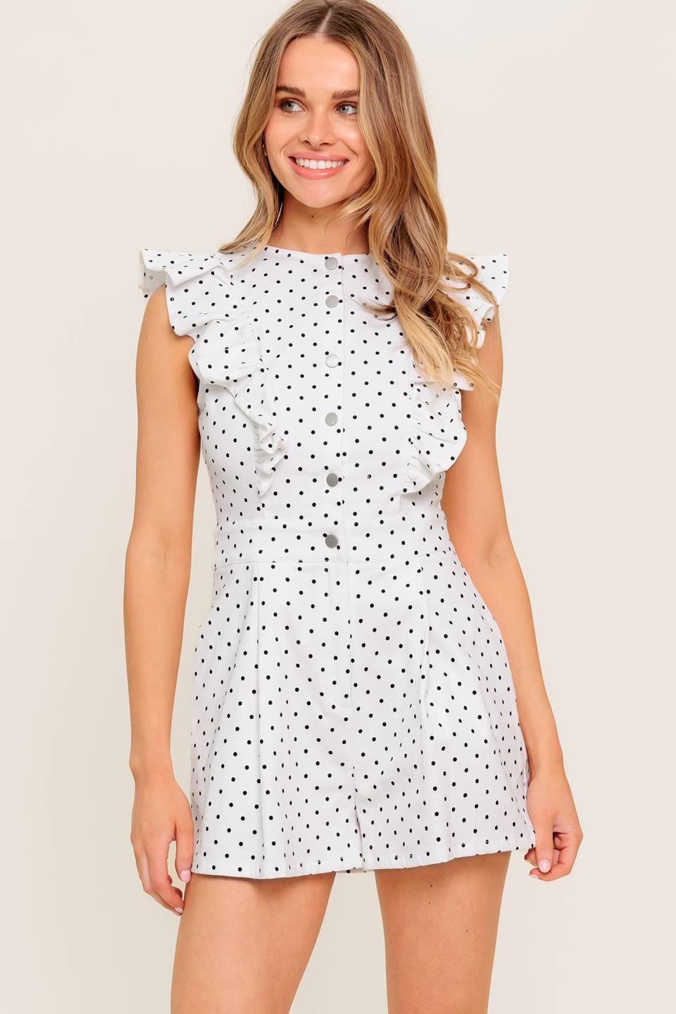 Sunny Mood Woven Romper in ivory black, view 2 — Soul Flow Apparel