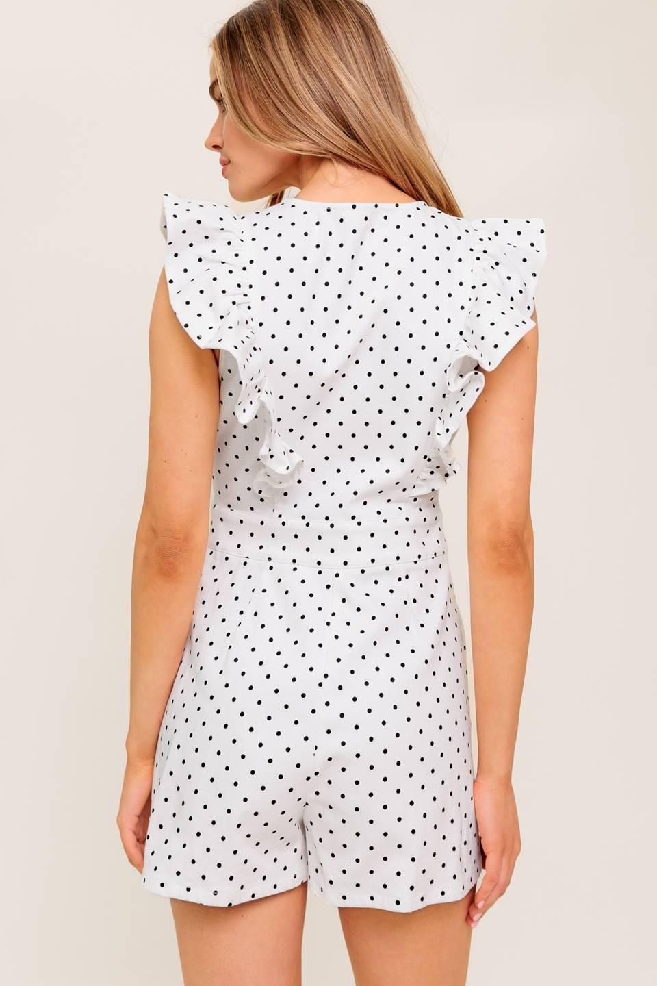 Sunny Mood Woven Romper in ivory black, view 5 — Soul Flow Apparel