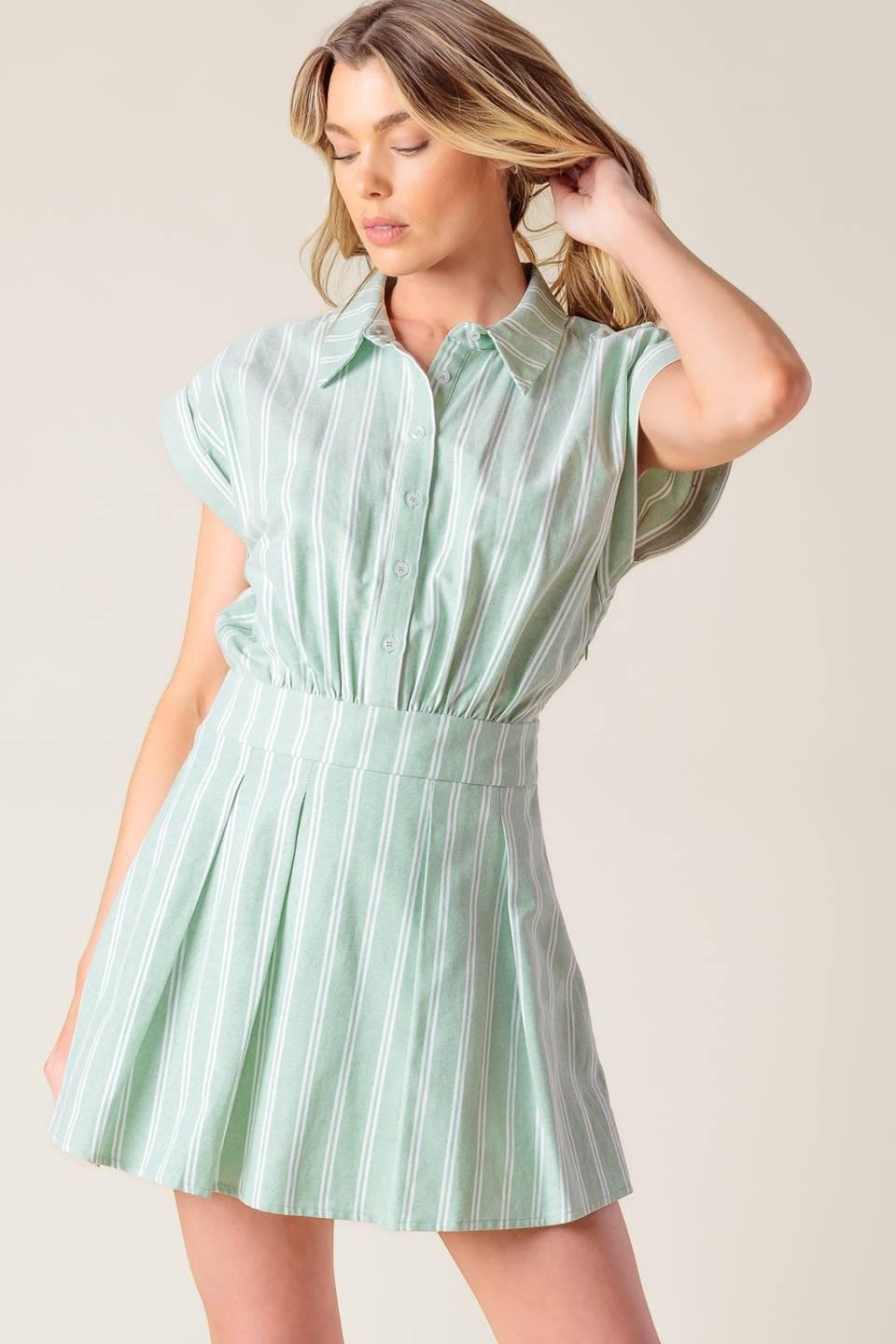 Bridget La France Woven Romper in sage, view 3 — Soul Flow Apparel