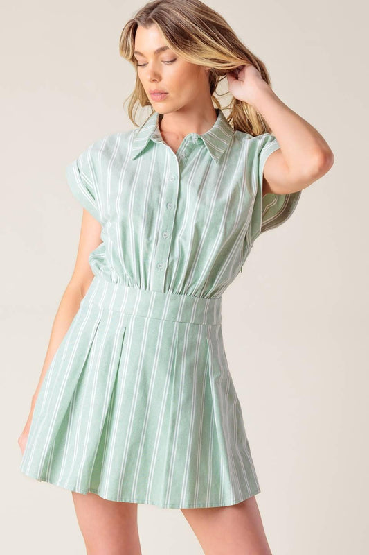 Bridget La France Woven Romper in sage, view 3 — Soul Flow Apparel