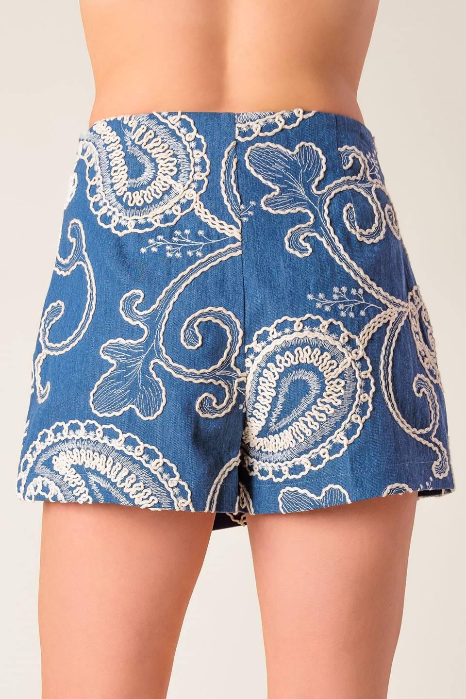 Cara La France Woven Skort in medium indigo, view 7 — Soul Flow Apparel