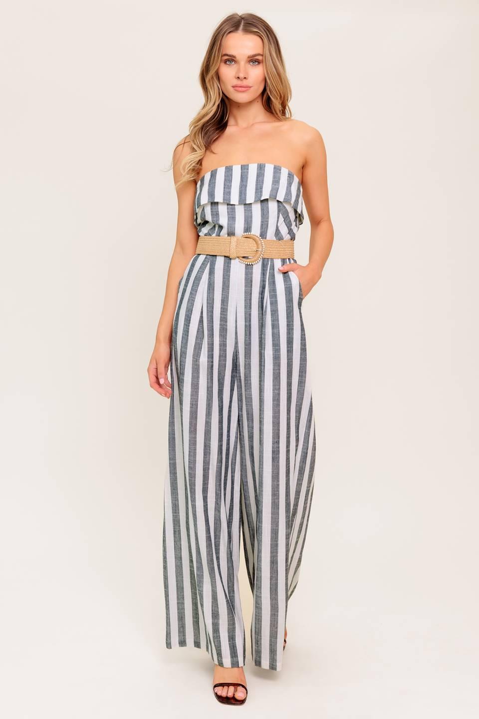 Urban Soul Woven Jumpsuit in white charcoal, view 1 — Soul Flow Apparel
