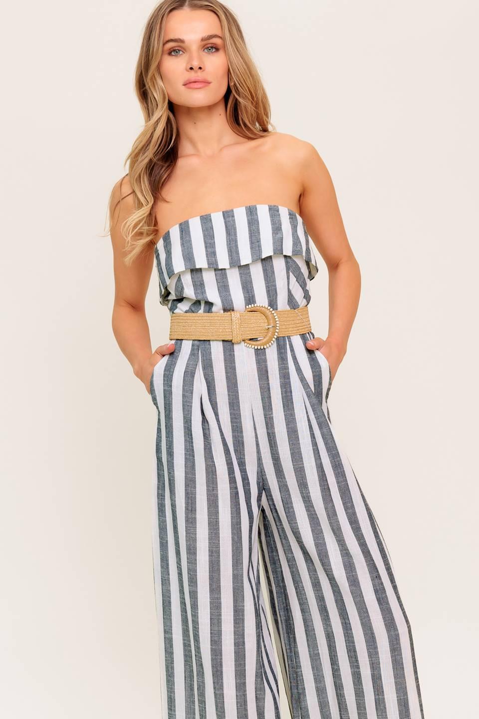 Urban Soul Woven Jumpsuit in white charcoal, view 3 — Soul Flow Apparel